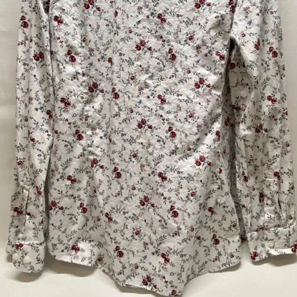 Express Button Up Shirt Men's XL White Red Rose Floral Print Extra Slim Fit EUC - Picture 5 of 12